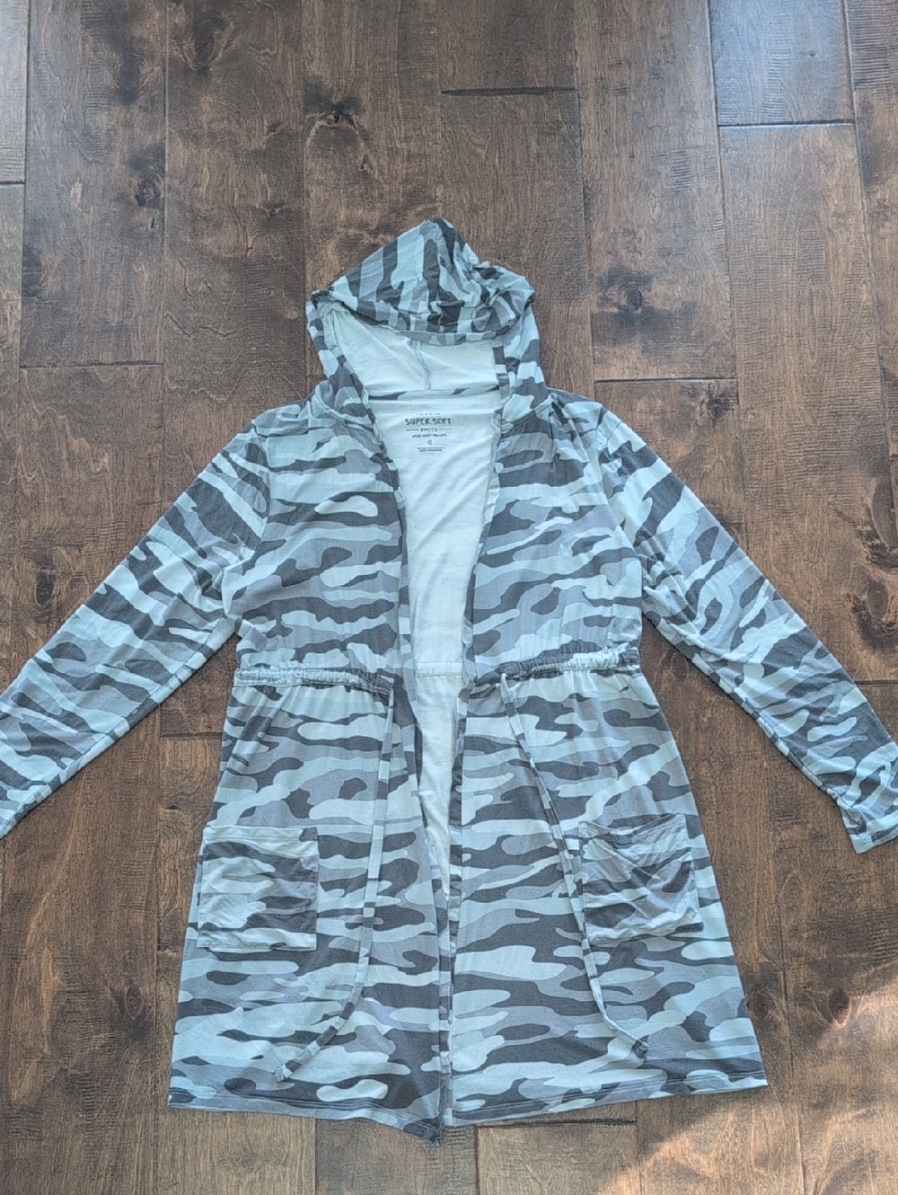 Torrid Super Soft Knit Hooded Gray Camo Cardigan